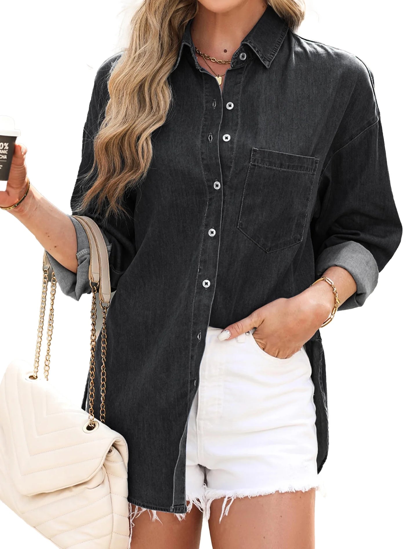 Denim Shirts for Women Button down Blouses Long Sleeve Casual Tops Fall Outfits