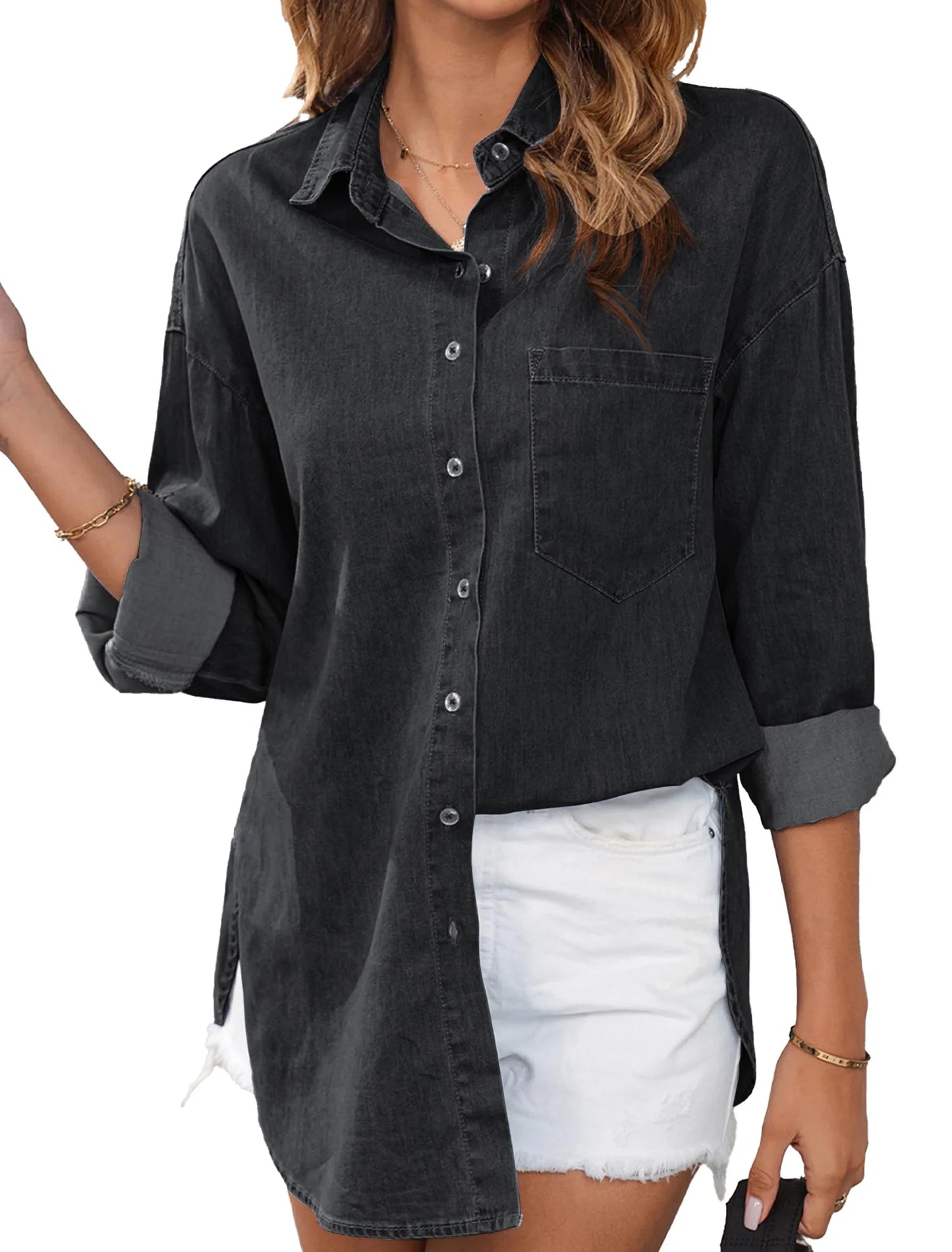 Denim Shirts for Women Button down Blouses Long Sleeve Casual Tops Fall Outfits