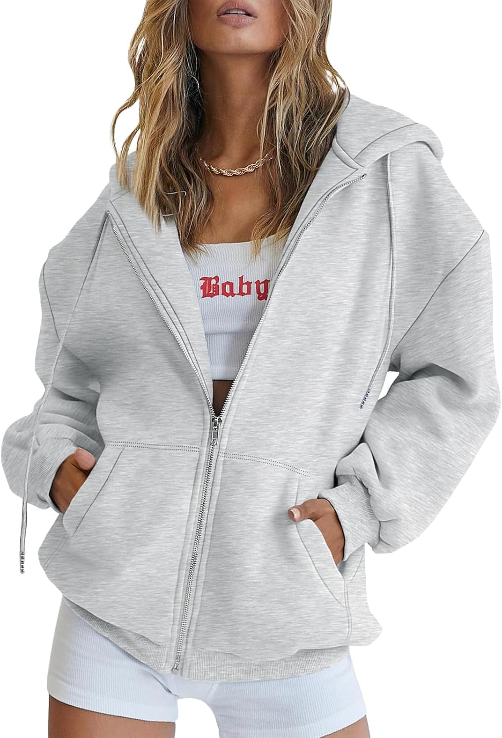 Womens Zip up Hoodies Oversized Sweatshirts Fall School Fashion Outfits Casual Jackets 2025 Winter Clothes