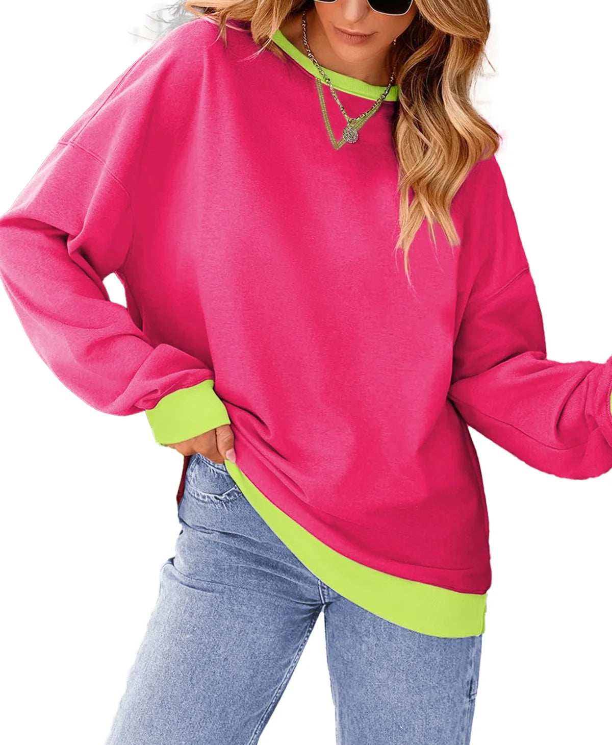 Color Block Sweatshirts for Women Crewneck Long Sleeve Oversized Pullover Tops Casual Fall Outfits
