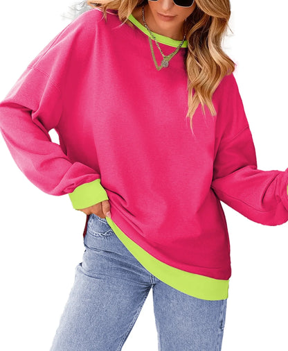 Color Block Sweatshirts for Women Crewneck Long Sleeve Oversized Pullover Tops Casual Fall Outfits