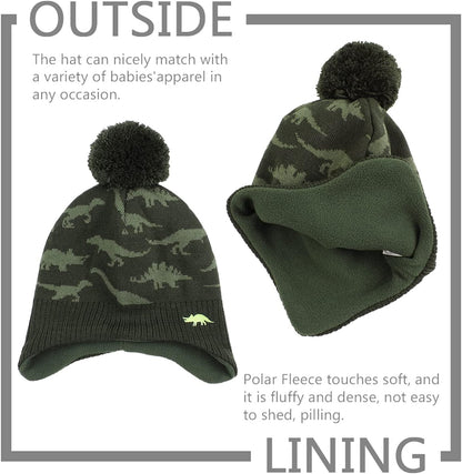 Knitted Baby Hat Scarf Set Winter Warm Boys Girls Beanie Fleece Lining Toddler Kids Hats with Pompom