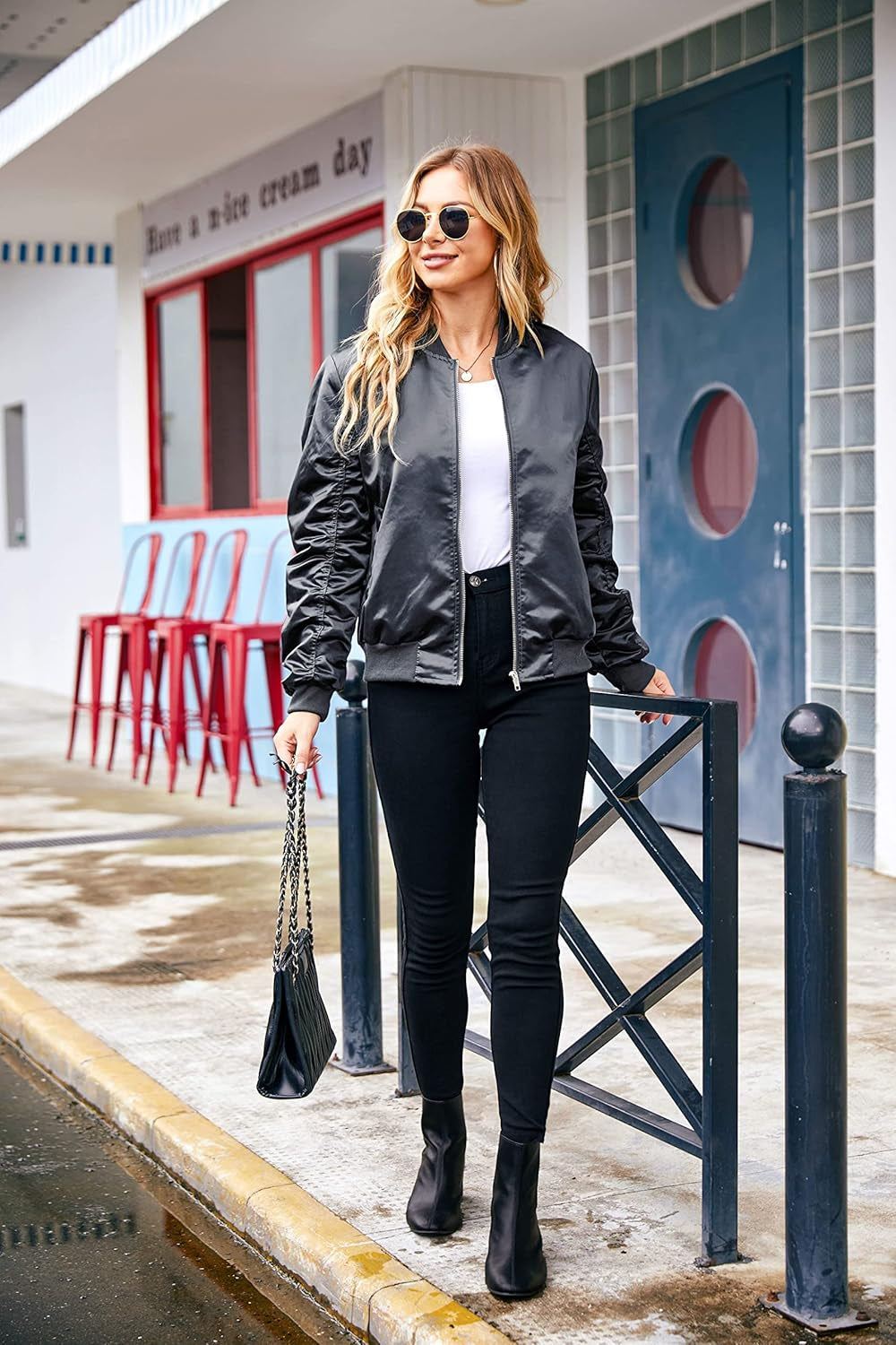 Bomber Jacket Women Zip up Casual Jackets Coat Oversized with Pockets Fall Outfits