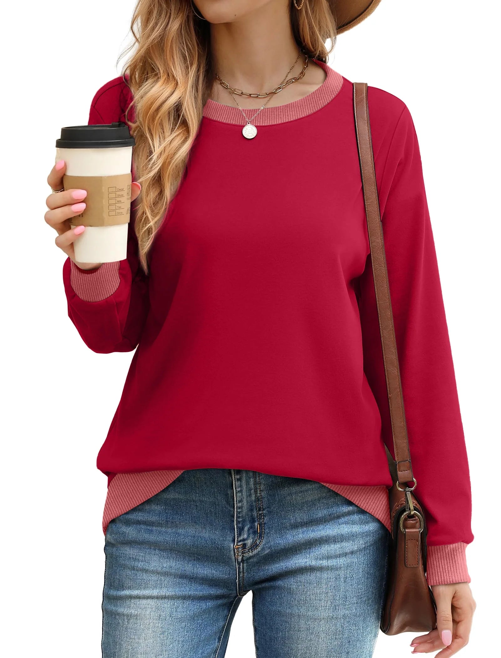 Color Block Sweatshirts for Women Crewneck Long Sleeve Shirts Fashion Tops Pullover Sweatshirts Fall Outfits