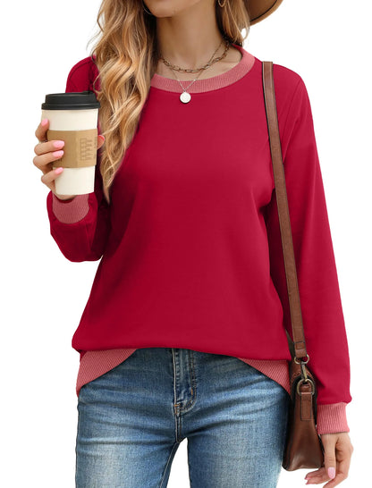 Color Block Sweatshirts for Women Crewneck Long Sleeve Shirts Fashion Tops Pullover Sweatshirts Fall Outfits