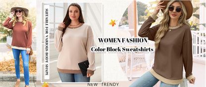 Color Block Sweatshirts for Women Crewneck Long Sleeve Shirts Fashion Tops Pullover Sweatshirts Fall Outfits