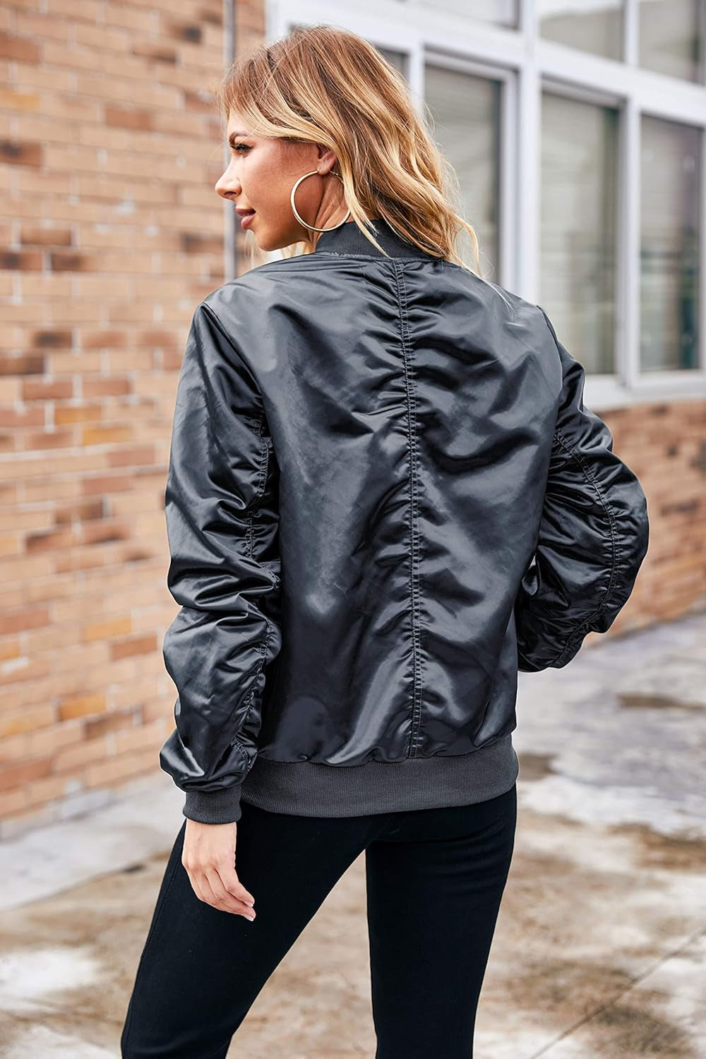 Bomber Jacket Women Zip up Casual Jackets Coat Oversized with Pockets Fall Outfits