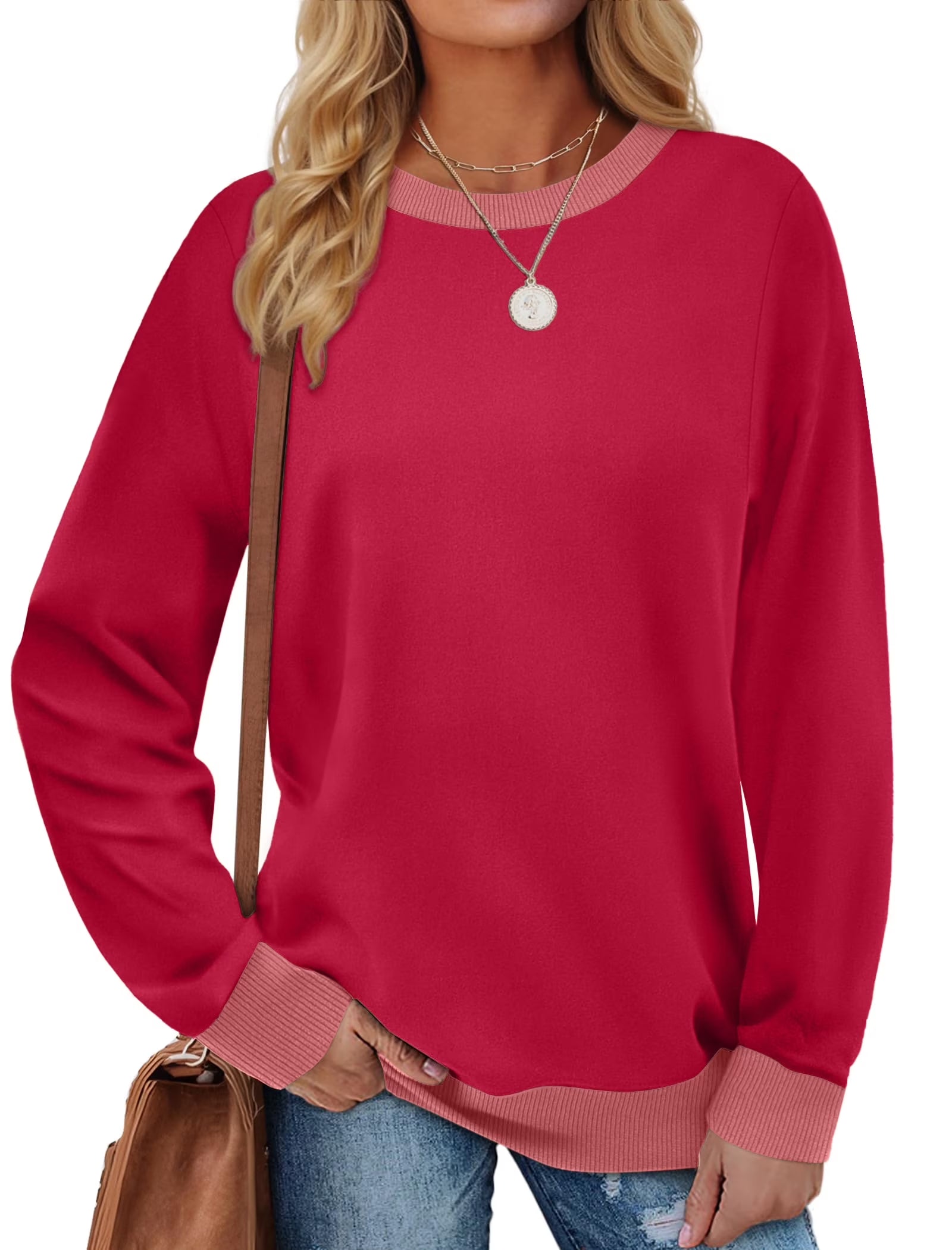 Color Block Sweatshirts for Women Crewneck Long Sleeve Shirts Fashion Tops Pullover Sweatshirts Fall Outfits