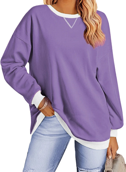 Color Block Sweatshirts for Women Crewneck Long Sleeve Oversized Pullover Tops Casual Fall Outfits