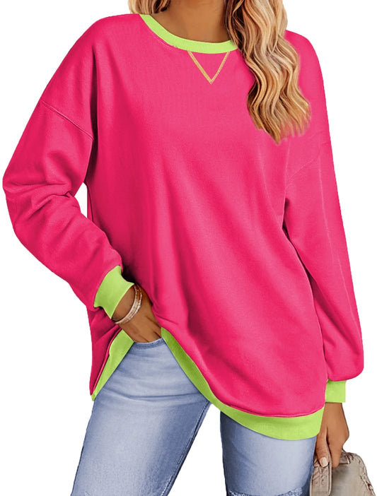 Color Block Sweatshirts for Women Crewneck Long Sleeve Oversized Pullover Tops Casual Fall Outfits