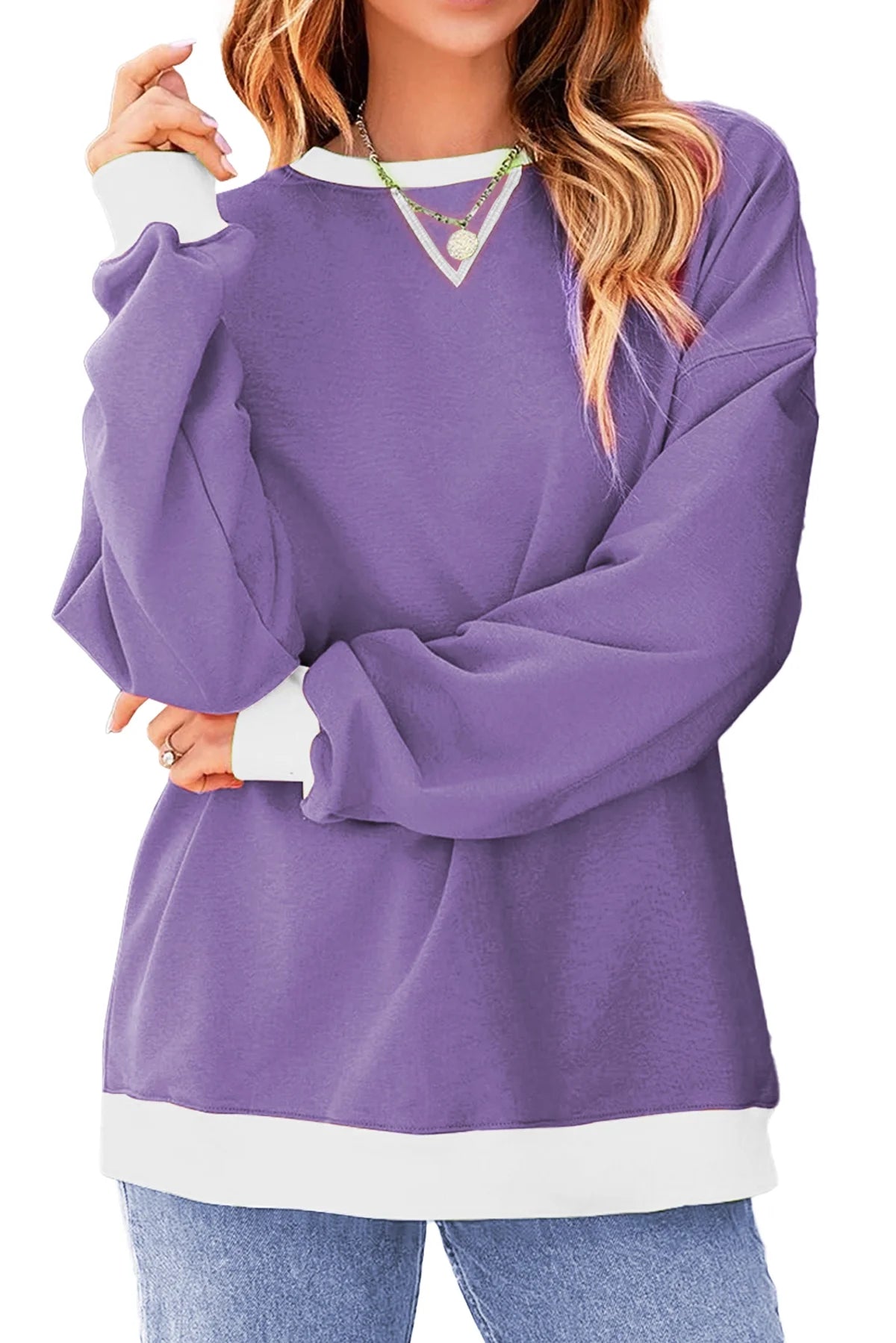 Color Block Sweatshirts for Women Crewneck Long Sleeve Oversized Pullover Tops Casual Fall Outfits