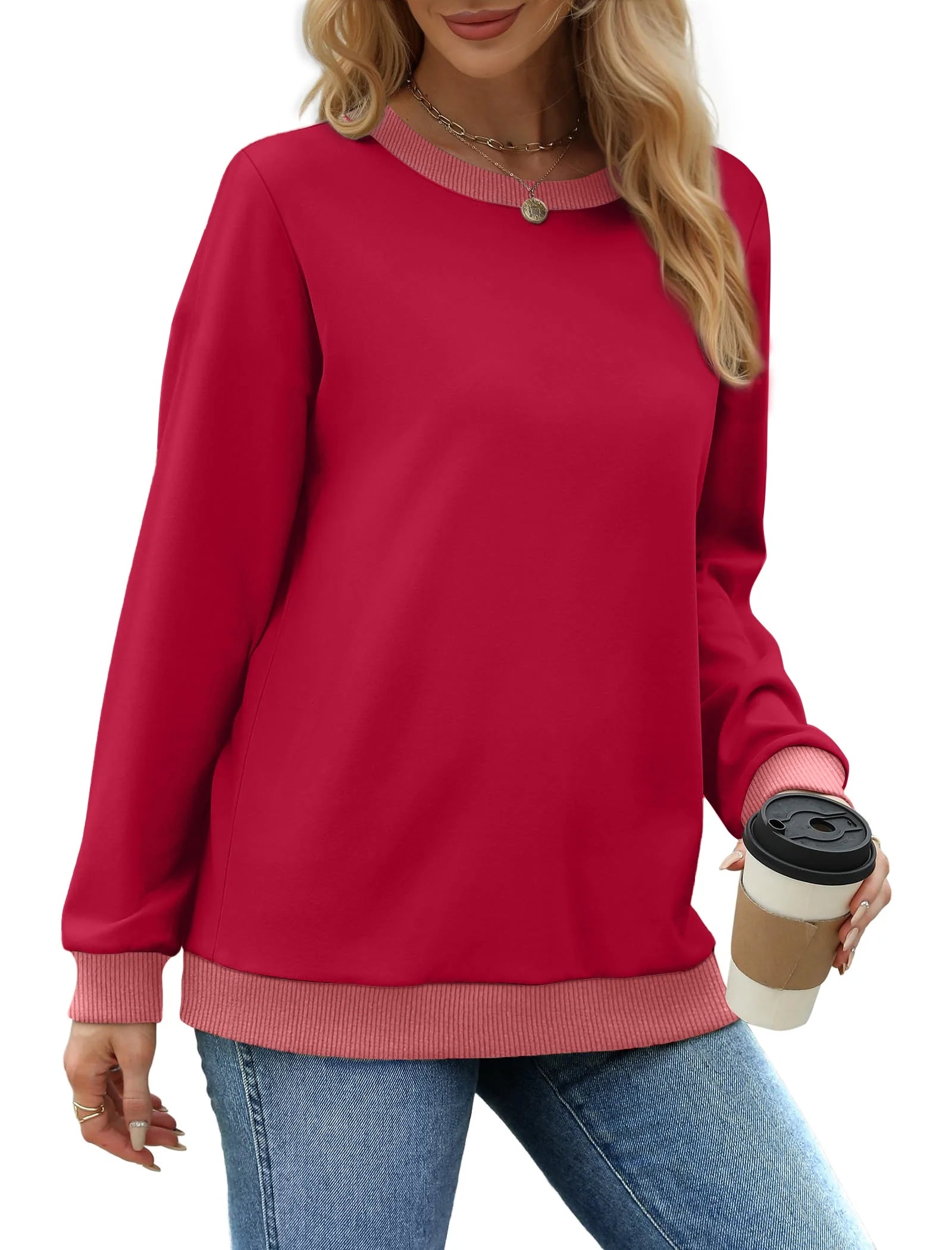 Color Block Sweatshirts for Women Crewneck Long Sleeve Shirts Fashion Tops Pullover Sweatshirts Fall Outfits