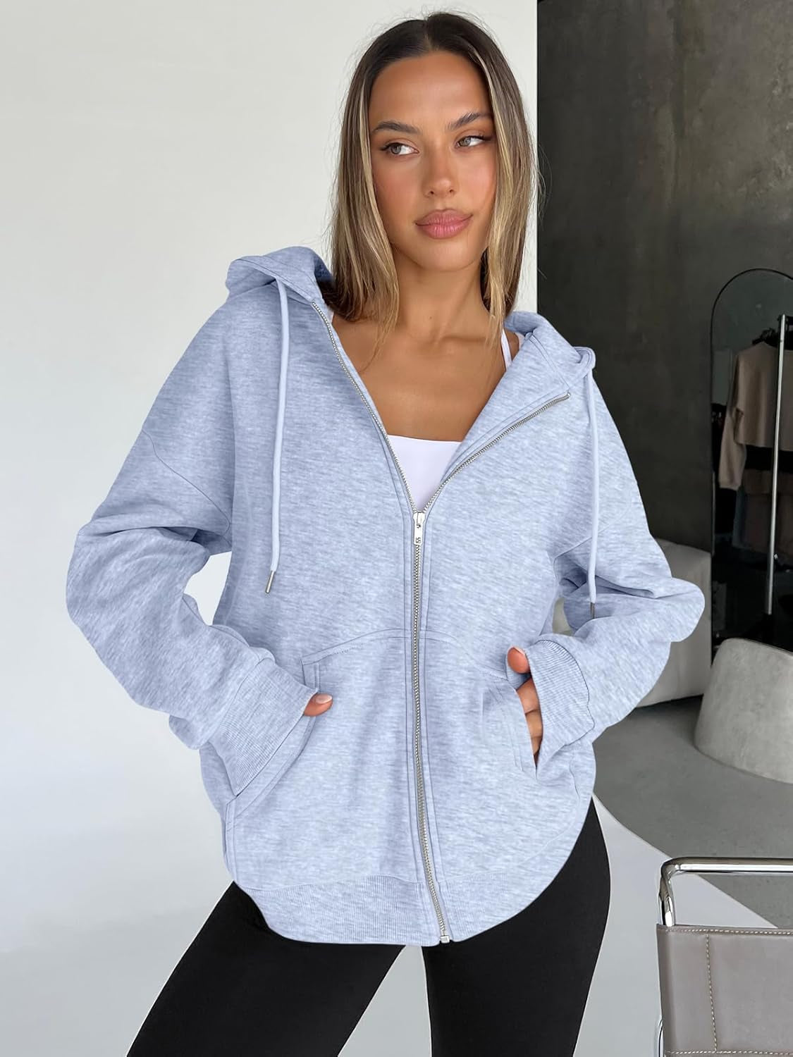 Womens Zip up Hoodies Oversized Sweatshirts Fall School Fashion Outfits Casual Jackets 2025 Winter Clothes