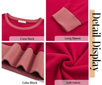 Color Block Sweatshirts for Women Crewneck Long Sleeve Shirts Fashion Tops Pullover Sweatshirts Fall Outfits
